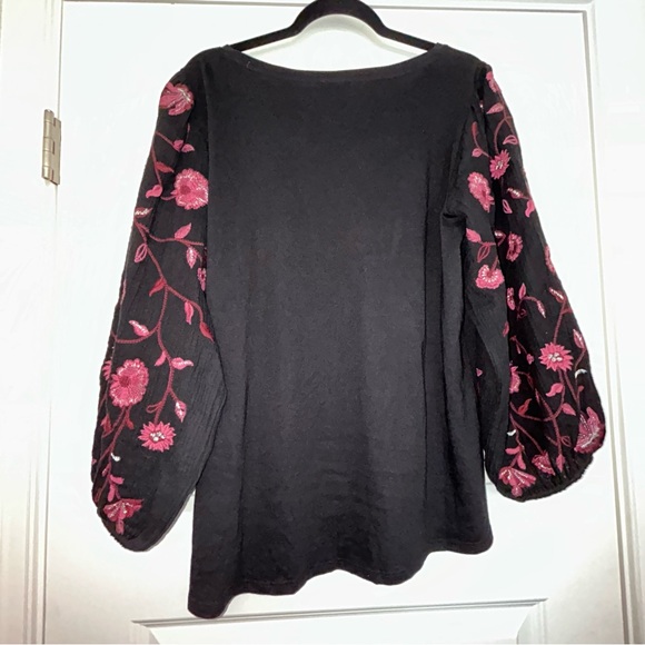 Chico’s Embroidered Floral Print Statement Bloussant Sleeve Blouse Shirt Top - Picture 9 of 9